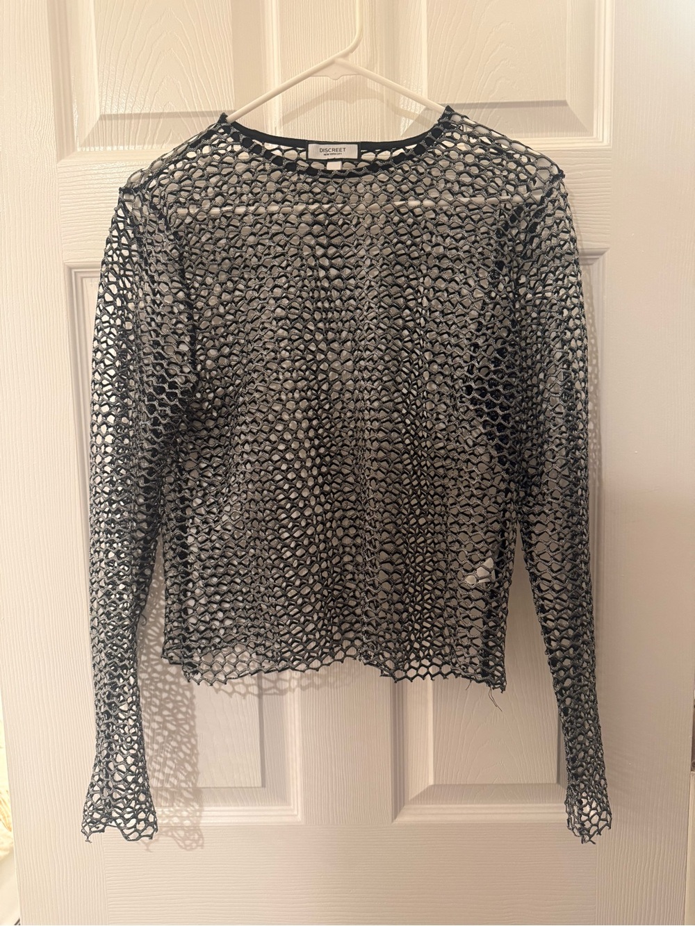 Discreet Black Open-Weave Long Sleeve Top